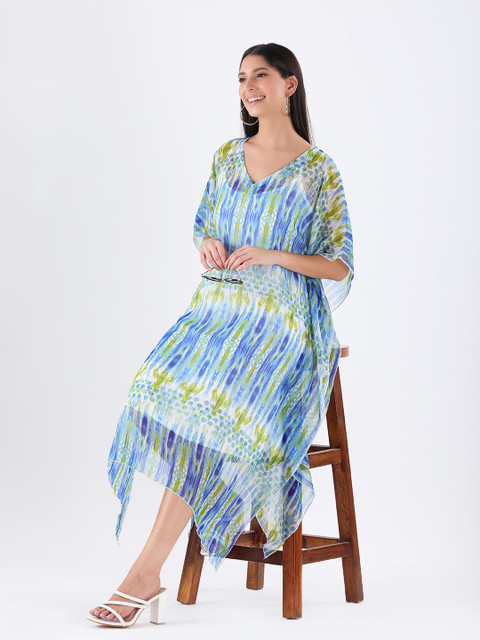Qurvii Women Abstract Printed Kimono Sleeve Kaftan Dress