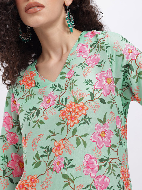 Anouk Rustic Floral Printed V-Neck Straight Kurti - Image 3