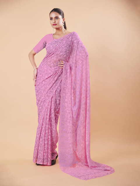 Garden Vareli Floral Embroidered Brasso Saree