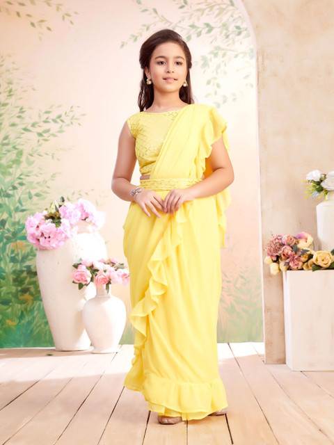 BAESD Sequinned Ruffles Lehenga Saree With Belt And Stitched Blouse