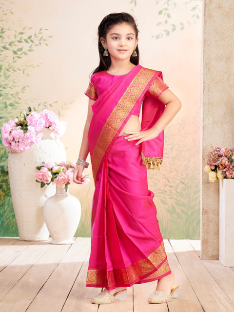 BAESD Girls Zari Banarasi Saree - Image 3