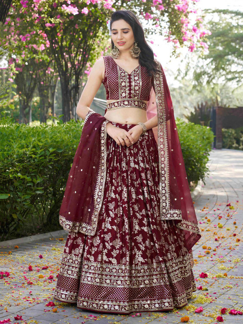 Zeel Clothing Embroidered Sequinned Semi-Stitched Lehenga & Unstitched Blouse With Dupatta