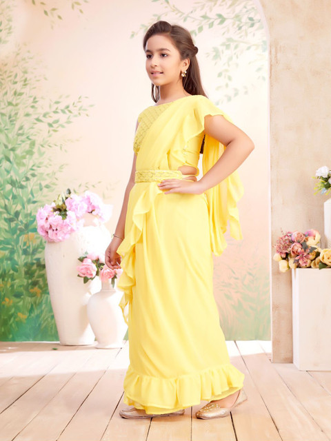 BAESD Sequinned Ruffles Lehenga Saree With Belt And Stitched Blouse - Image 3