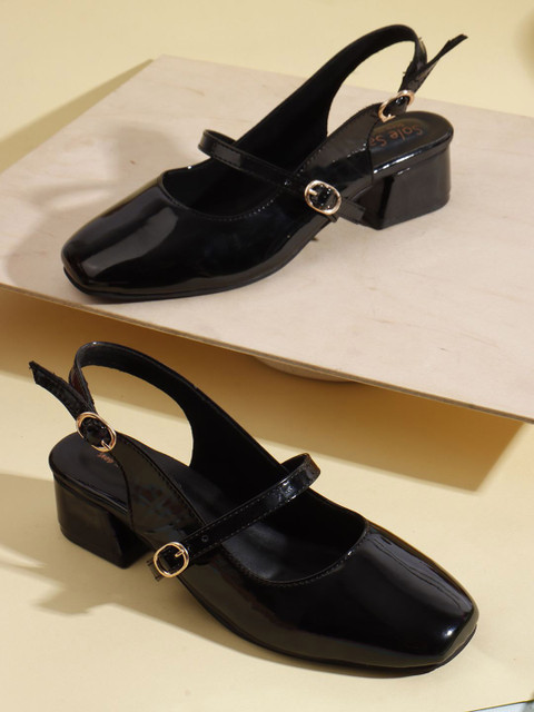 Sole Saga Women Block Pumps with Buckles