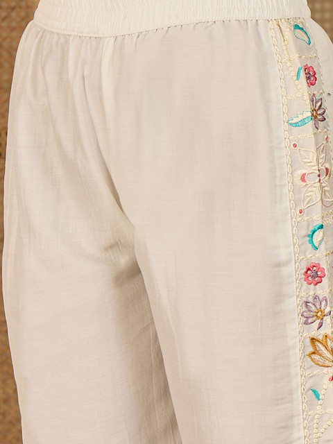 Sangria Floral Embroidered Shirt Collar Tunic & Trousers Co-Ords - Image 3