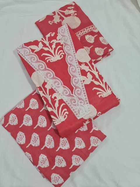 M S MODERN SUPER Floral Printed Thread Work Cotton Unstitched Dress Material