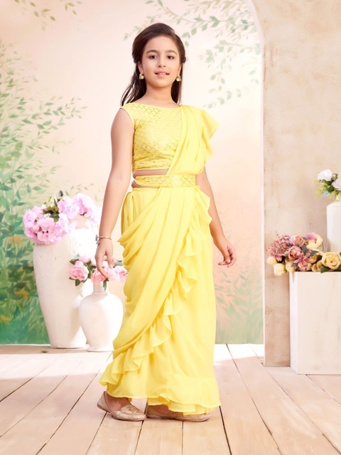 BAESD Sequinned Ruffles Lehenga Saree With Belt And Stitched Blouse - Image 2