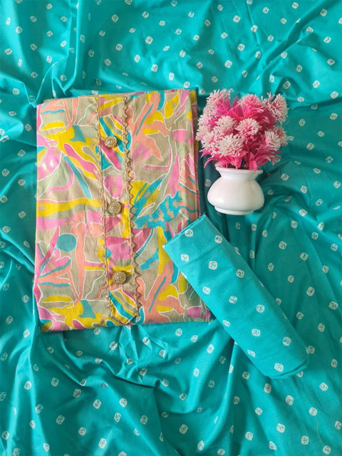 M S MODERN SUPER Floral Printed Gotta Patti Cotton Unstitched Dress Material