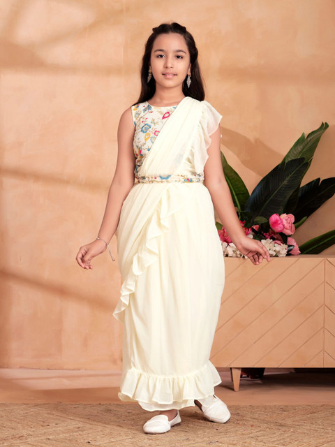 BAESD Solid Ruffle Border Lehenga Saree