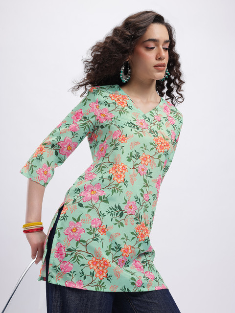 Anouk Rustic Floral Printed V-Neck Straight Kurti