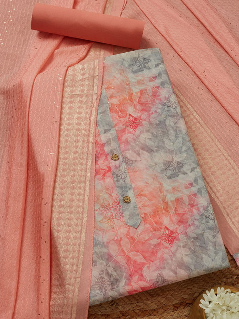 Soch Botanical Printed Zari Chanderi Unstitched Dress Material