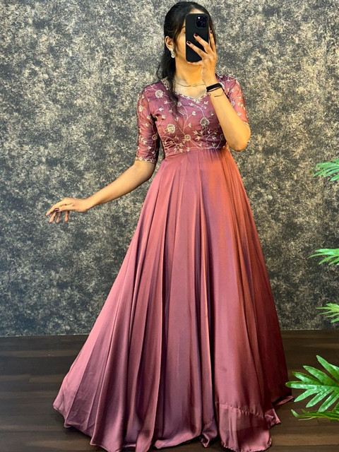 Fashion SAY Women Mauve Embroidered Gown With Duppata
