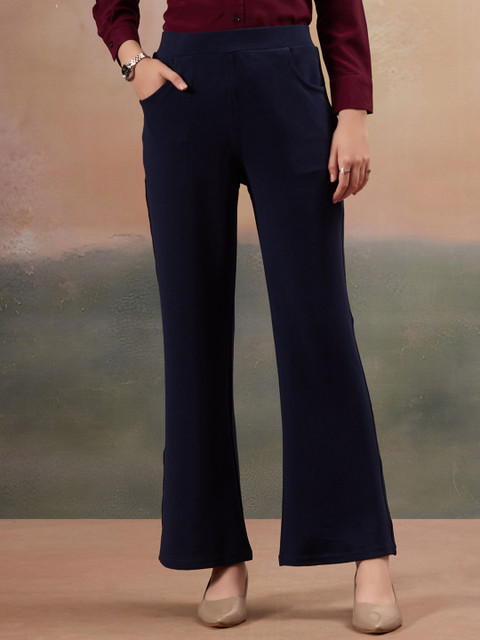 FITHUB Women Flared High-Rise Formal Trousers