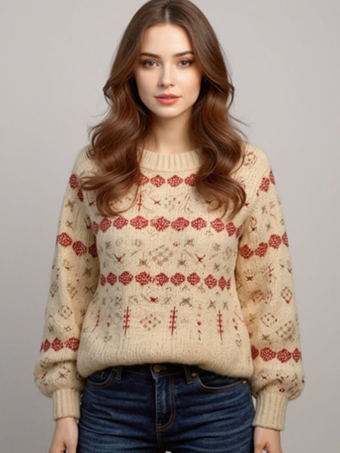 bebe Women Geometric Printed Round Neck Pullover