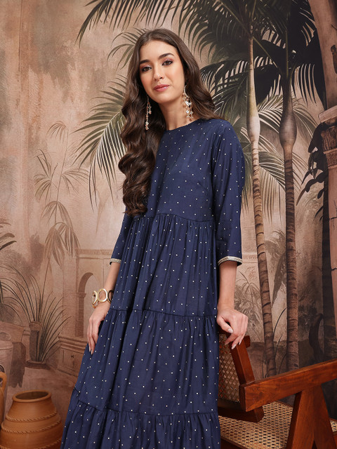 Sangria Polka Dots Fit and Flare Midi Ethnic Dress