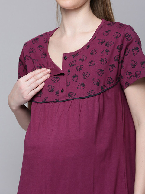 Kryptic Conversational Printed Pure Cotton Maternity Maxi Nightdress - Image 4