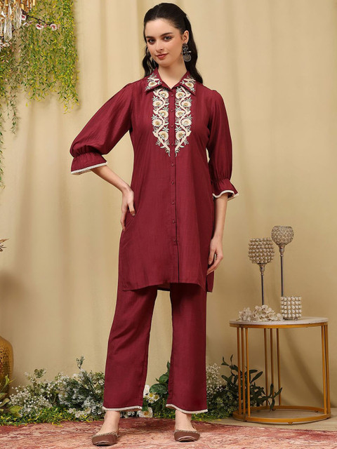 Nayam By Lakshita Embroidered Shirt-Style Tunic With Palazzo