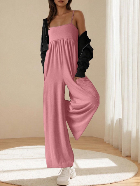 HERE&NOW Women Pink Sleeveless Shoulder Straps Solid Casual Jumpsuit
