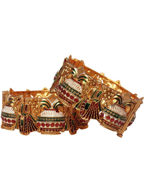 TAJ BRIDAL STORE Set Of 2 Gold-Plated Kundan Studded Bangles