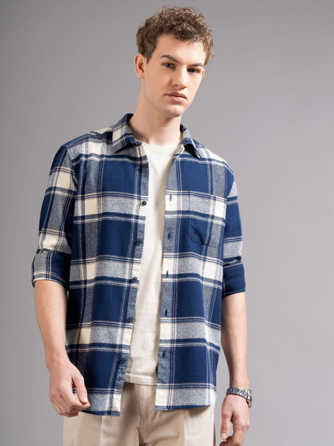 British Club Men Smart Slim Fit Checked Casual Shirt