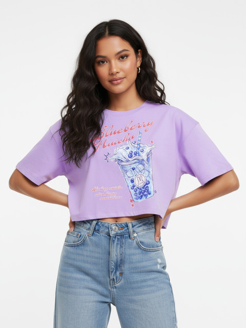 glitchez Graphic Printed Oversized Crop T-shirt