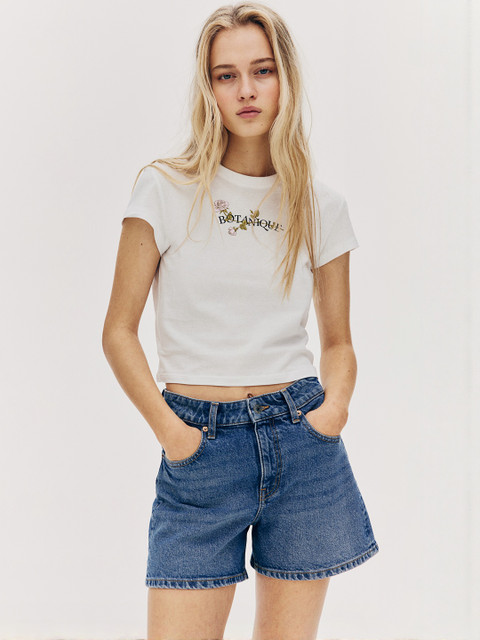 H&M Cropped Printed T-shirt