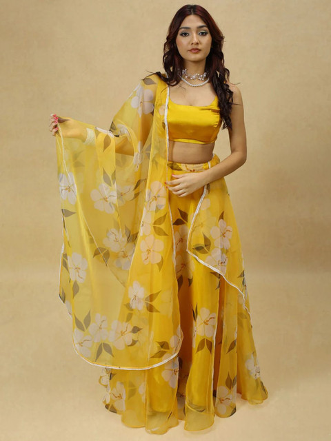 PURI MAA Printed U-Neck Semi-Stitched Lehenga & Ready to Wear Blouse With Dupatta