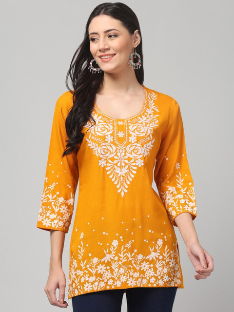 AFFLEON Floral Embroidered Straight Kurti