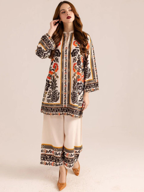 Tulip Eden Printed Mandarin Collar Top With Trousers