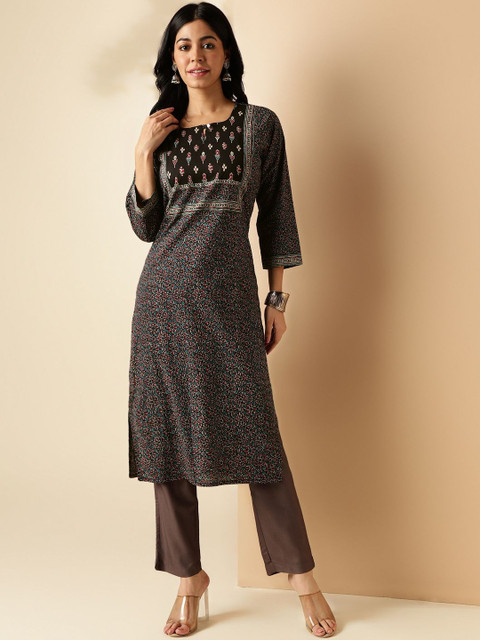 SZN Women Geometric Printed Keyhole Neck Kurta