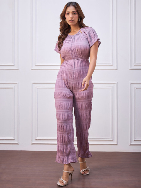 StyleStone Women Self Design Gather Crinkle Jumpsuit