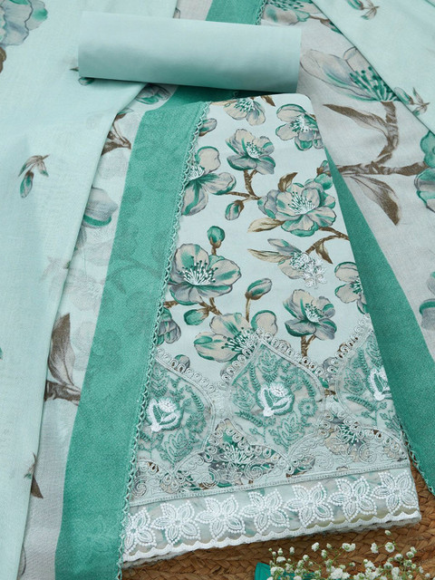 Soch Floral Printed Thread Work Unstitched Dress Material