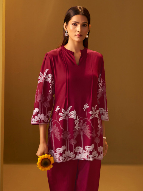 DRESOUL Printed Mandarin Collar Top With Trousers