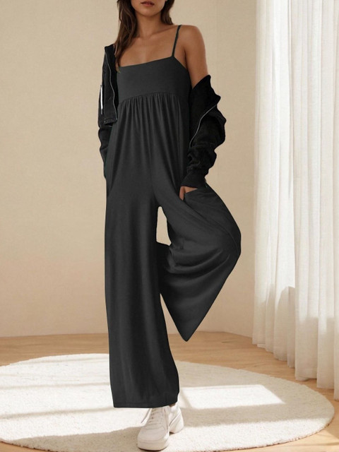HERE&NOW Women Grey Solid Sleeveless Jumpsuit