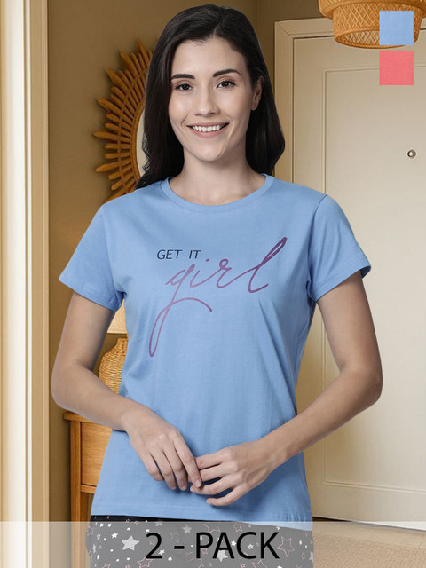 Kryptic Women Pack Of 2 Printed Pure Cotton Lounge T-Shirts