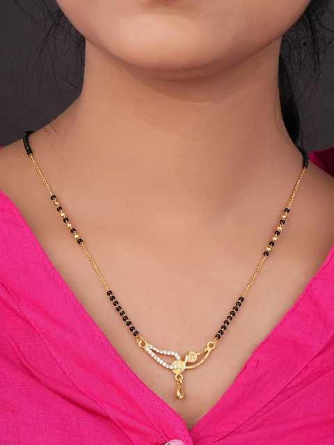 TKRB SALES Gold Plated Artificial Stones Studded And Beaded Mangalsutra