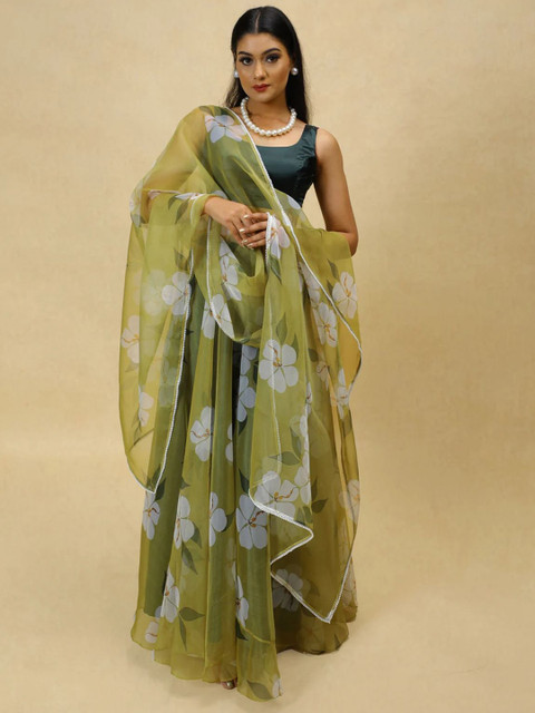 PURI MAA Floral Printed Semi-Stitched Organza Lehenga & Blouse With Dupatta
