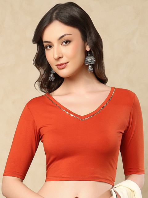 SALWAR STUDIO Hand Block V Neck Stretchable Readymade Blouse