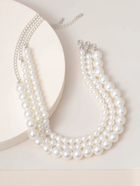 Its 4 You Women White Pearl Beaded Silver-Plated Choker Necklace