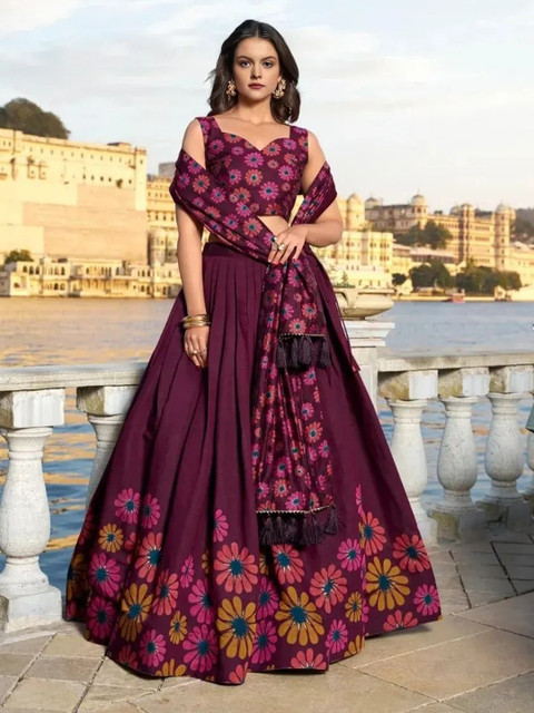Warthy Ent Printed Semi-Stitched Lehenga & Unstitched Blouse With Dupatta