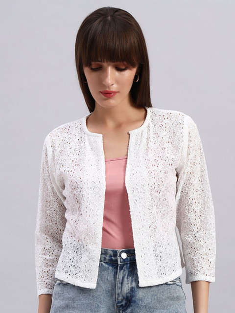 NATURE CRAFT Self Design Sheer Open Front Cotton Shrug