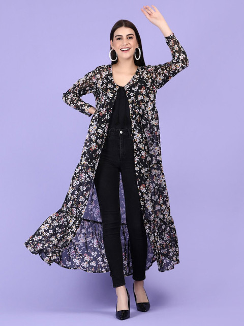 AD Fashion Printed V-Neck Longline Shrug