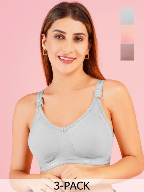 DressBerry Women Pack of 3 Cotton Non-Wired Non Padded Bra