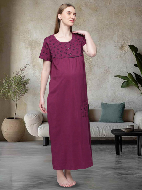 Kryptic Conversational Printed Pure Cotton Maternity Maxi Nightdress - Image 6