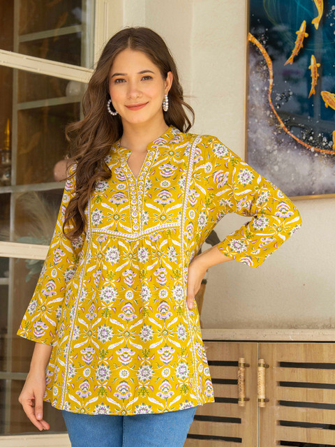 DORIYA Women Floral Printed Pure Cotton Kurti