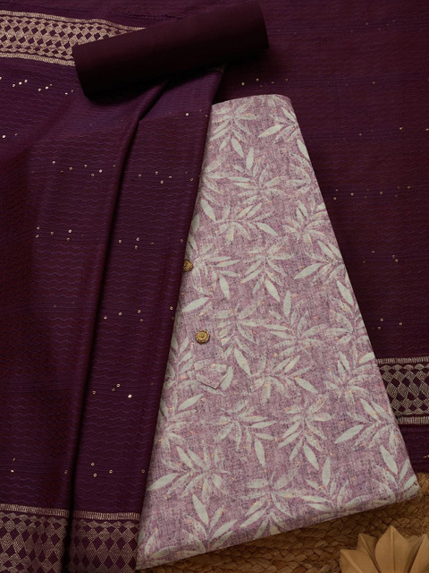 Soch Floral Printed Zari Chanderi Unstitched Dress Material