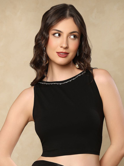 SALWAR STUDIO Cotton Lycra Halter Neck Sleeveless Stretchable Readymade Blouse