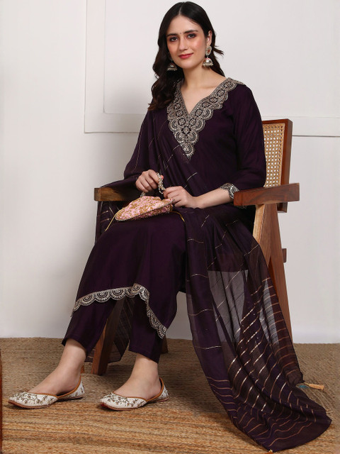 Moda Rapido Floral Embroidered Thread Work Kurta With Trouser And With Dupatta