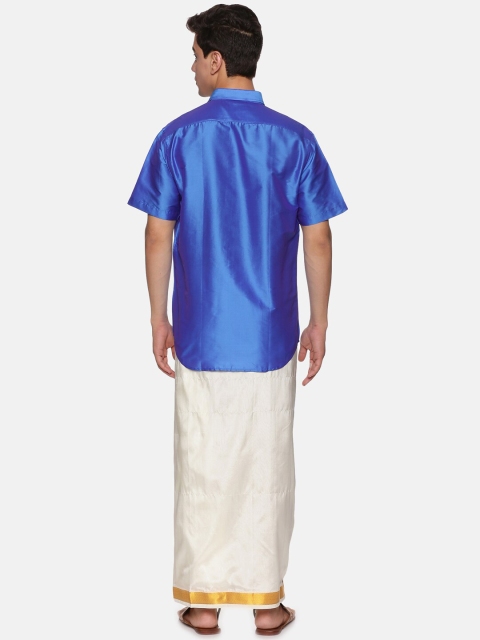 Sethukrishna Men Blue & White Shirt with Dhoti Set - Image 5