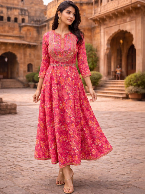 Rangita Embroidered Fit & Flare Maxi Dress